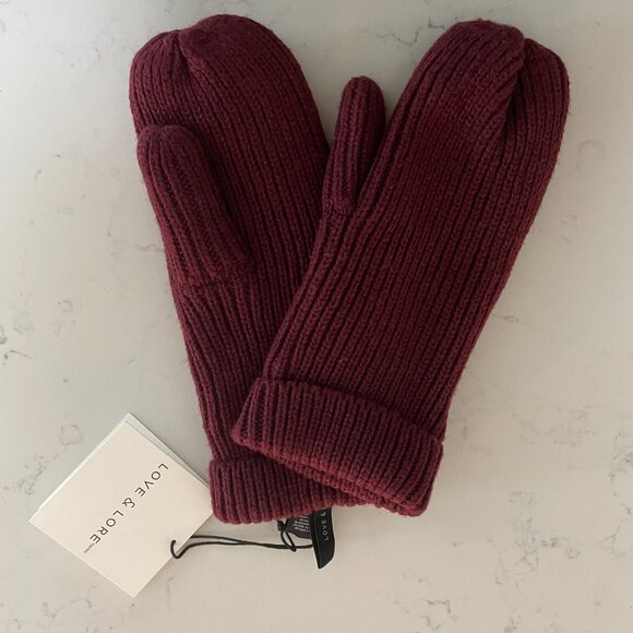 Indigo Love & Lore Outdoor Fleece Lined Knit Mittens Bordeaux Burg Sz OS NWT - Picture 12 of 12